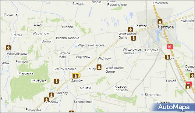 mapa Wichrów gmina Łęczyca, Wichrów gmina Łęczyca na mapie Targeo