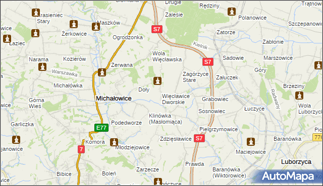 mapa Więcławice Dworskie, Więcławice Dworskie na mapie Targeo