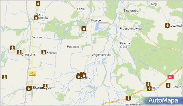 mapa Więcmierzyce, Więcmierzyce na mapie Targeo