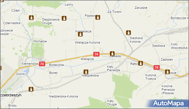 mapa Wielącza Poduchowna, Wielącza Poduchowna na mapie Targeo