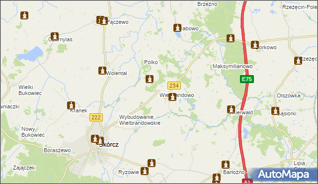 mapa Wielbrandowo, Wielbrandowo na mapie Targeo