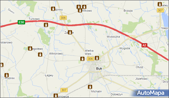 mapa Wielka Wieś gmina Buk, Wielka Wieś gmina Buk na mapie Targeo