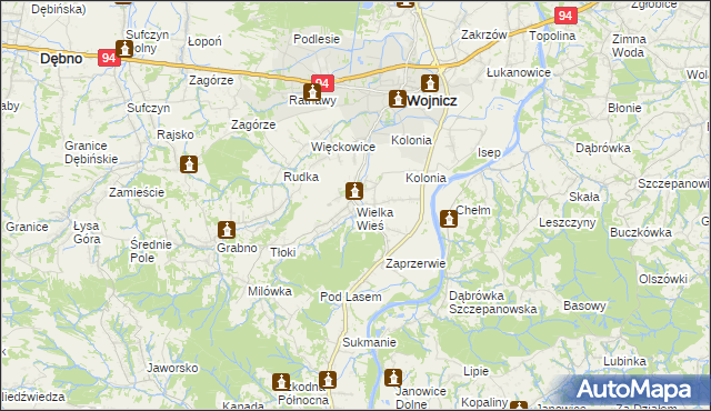 mapa Wielka Wieś gmina Wojnicz, Wielka Wieś gmina Wojnicz na mapie Targeo