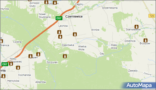 mapa Wielka Wola gmina Czerniewice, Wielka Wola gmina Czerniewice na mapie Targeo