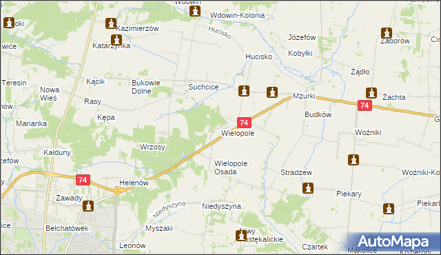 mapa Wielopole gmina Bełchatów, Wielopole gmina Bełchatów na mapie Targeo