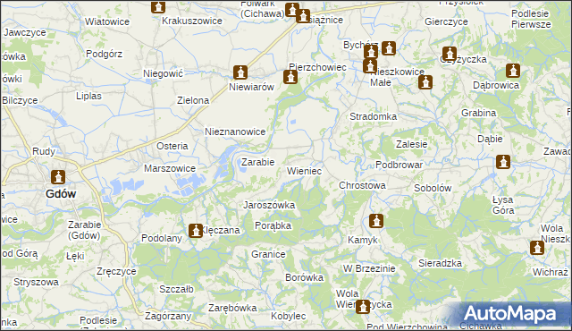mapa Wieniec gmina Gdów, Wieniec gmina Gdów na mapie Targeo