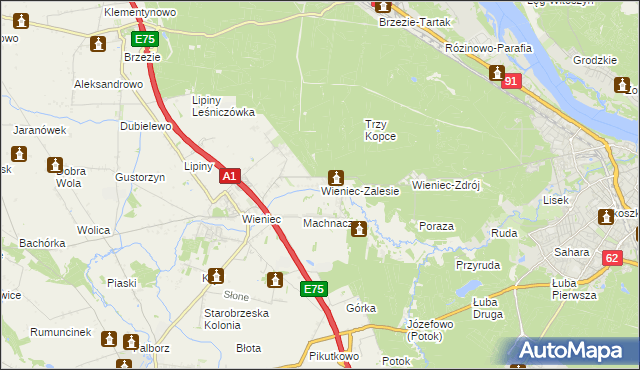 mapa Wieniec-Zalesie, Wieniec-Zalesie na mapie Targeo