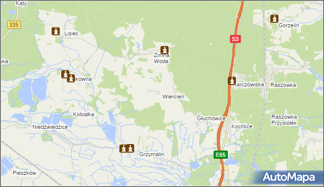 mapa Wiercień gmina Lubin, Wiercień gmina Lubin na mapie Targeo