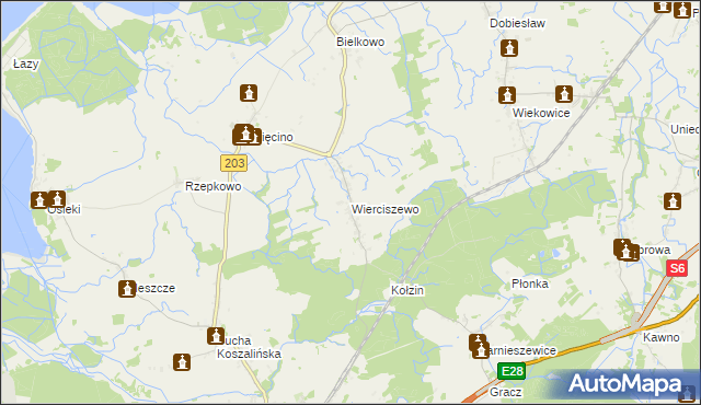 mapa Wierciszewo gmina Sianów, Wierciszewo gmina Sianów na mapie Targeo