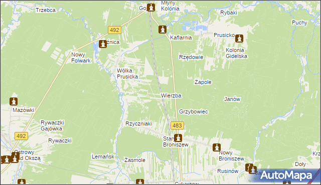 mapa Wierzba gmina Nowa Brzeźnica, Wierzba gmina Nowa Brzeźnica na mapie Targeo