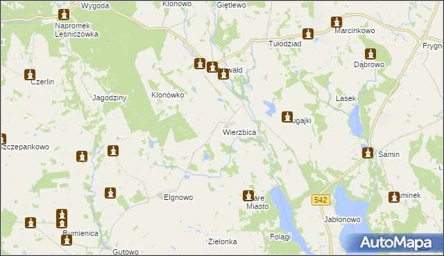 mapa Wierzbica gmina Dąbrówno, Wierzbica gmina Dąbrówno na mapie Targeo