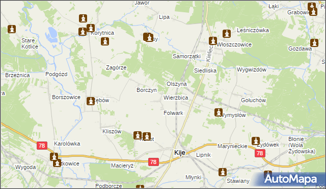 mapa Wierzbica gmina Kije, Wierzbica gmina Kije na mapie Targeo