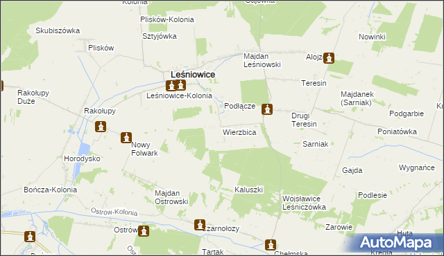 mapa Wierzbica gmina Leśniowice, Wierzbica gmina Leśniowice na mapie Targeo