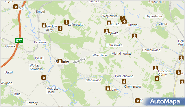 mapa Wierzbica gmina Sobków, Wierzbica gmina Sobków na mapie Targeo