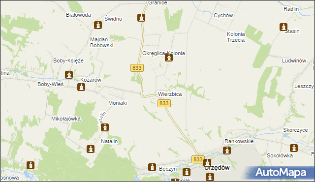 mapa Wierzbica gmina Urzędów, Wierzbica gmina Urzędów na mapie Targeo