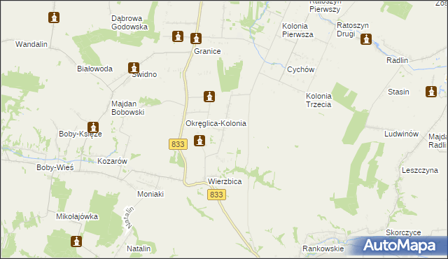 mapa Wierzbica-Kolonia gmina Urzędów, Wierzbica-Kolonia gmina Urzędów na mapie Targeo