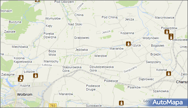 mapa Wierzbie gmina Charsznica, Wierzbie gmina Charsznica na mapie Targeo