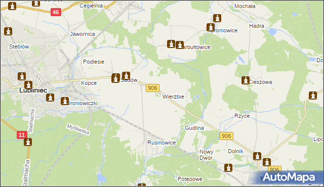 mapa Wierzbie gmina Koszęcin, Wierzbie gmina Koszęcin na mapie Targeo