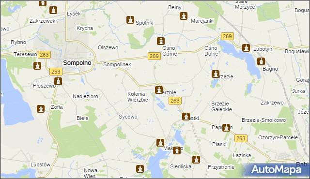 mapa Wierzbie gmina Sompolno, Wierzbie gmina Sompolno na mapie Targeo