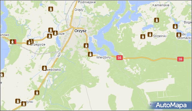 mapa Wierzbiny gmina Orzysz, Wierzbiny gmina Orzysz na mapie Targeo