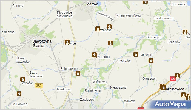 mapa Wierzbna gmina Żarów, Wierzbna gmina Żarów na mapie Targeo