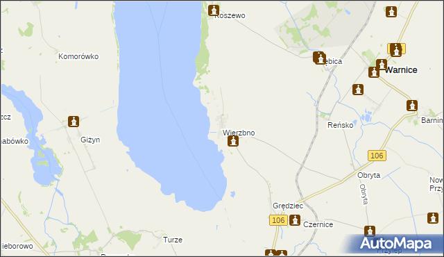 mapa Wierzbno gmina Warnice, Wierzbno gmina Warnice na mapie Targeo
