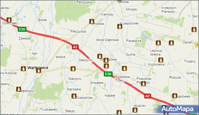 mapa Wierzbowa gmina Wartkowice, Wierzbowa gmina Wartkowice na mapie Targeo