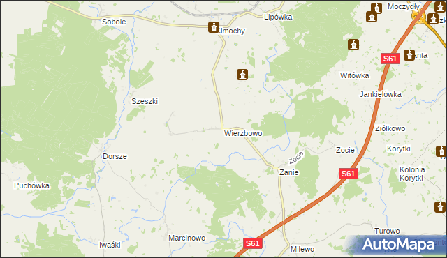 mapa Wierzbowo gmina Kalinowo, Wierzbowo gmina Kalinowo na mapie Targeo