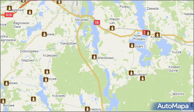 mapa Wierzbowo gmina Mrągowo, Wierzbowo gmina Mrągowo na mapie Targeo