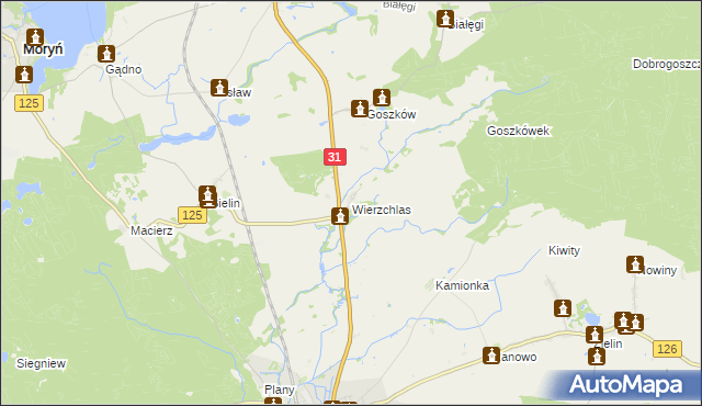 mapa Wierzchlas gmina Mieszkowice, Wierzchlas gmina Mieszkowice na mapie Targeo