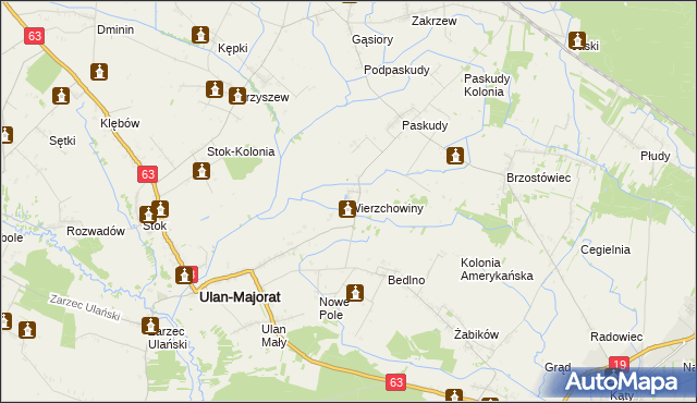 mapa Wierzchowiny gmina Ulan-Majorat, Wierzchowiny gmina Ulan-Majorat na mapie Targeo