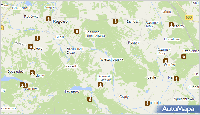 mapa Wierzchowiska gmina Rogowo, Wierzchowiska gmina Rogowo na mapie Targeo