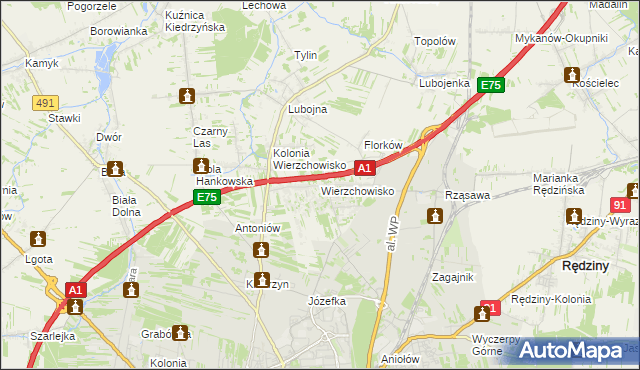 mapa Wierzchowisko gmina Mykanów, Wierzchowisko gmina Mykanów na mapie Targeo