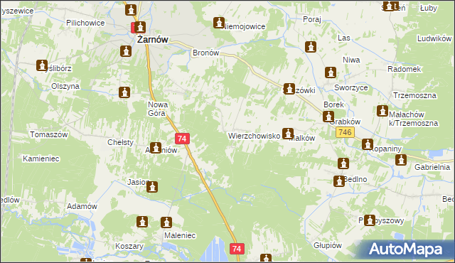 mapa Wierzchowisko gmina Żarnów, Wierzchowisko gmina Żarnów na mapie Targeo