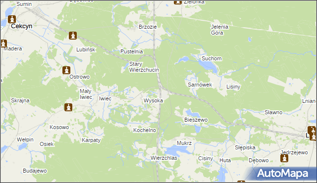 mapa Wierzchucin gmina Cekcyn, Wierzchucin gmina Cekcyn na mapie Targeo