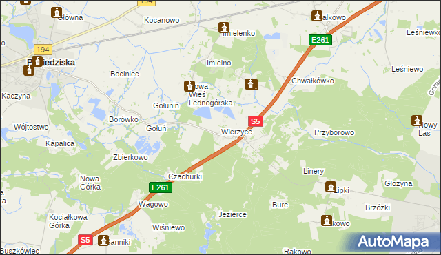 mapa Wierzyce, Wierzyce na mapie Targeo