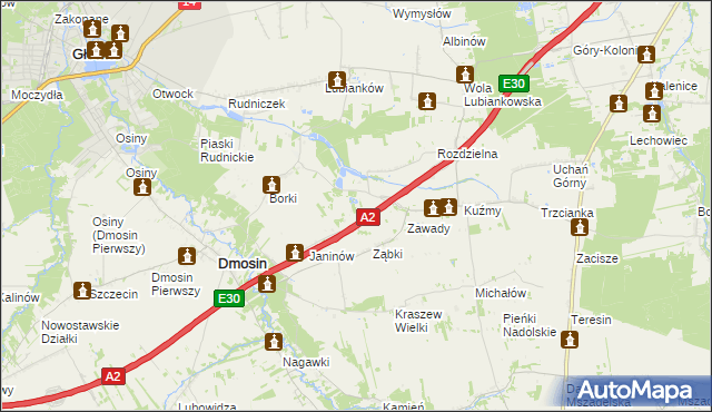 mapa Wiesiołów gmina Dmosin, Wiesiołów gmina Dmosin na mapie Targeo