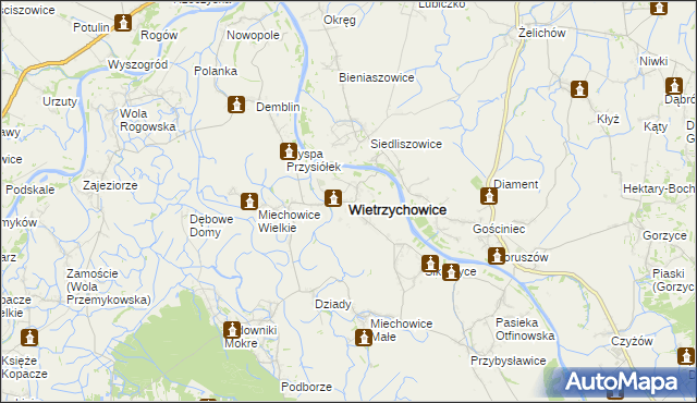 mapa Wietrzychowice powiat tarnowski, Wietrzychowice powiat tarnowski na mapie Targeo