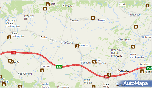 mapa Wiewiórka gmina Żyraków, Wiewiórka gmina Żyraków na mapie Targeo