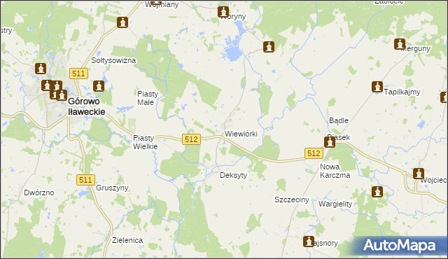 mapa Wiewiórki gmina Górowo Iławeckie, Wiewiórki gmina Górowo Iławeckie na mapie Targeo