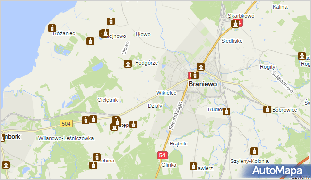 mapa Wikielec gmina Braniewo, Wikielec gmina Braniewo na mapie Targeo