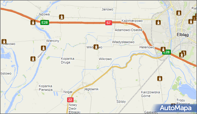 mapa Wikrowo gmina Gronowo Elbląskie, Wikrowo gmina Gronowo Elbląskie na mapie Targeo