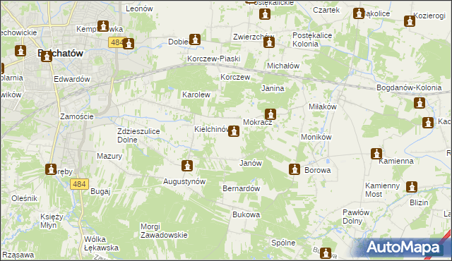 mapa Wiktorów gmina Bełchatów, Wiktorów gmina Bełchatów na mapie Targeo