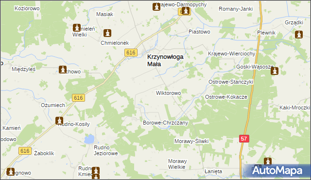 mapa Wiktorowo gmina Krzynowłoga Mała, Wiktorowo gmina Krzynowłoga Mała na mapie Targeo