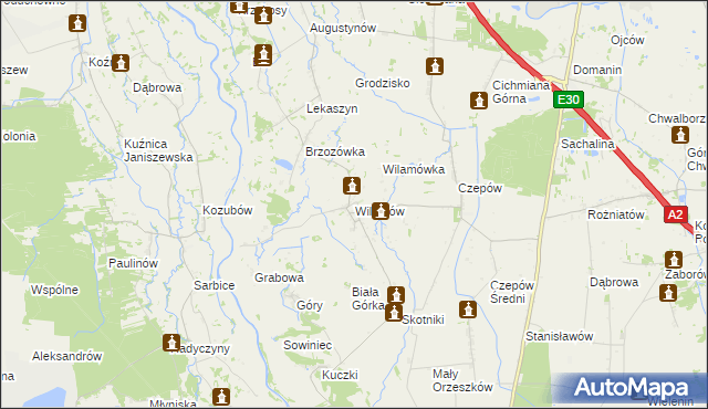 mapa Wilamów gmina Uniejów, Wilamów gmina Uniejów na mapie Targeo