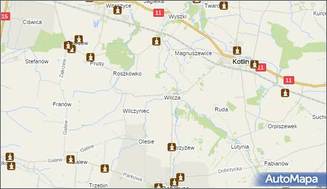 mapa Wilcza gmina Kotlin, Wilcza gmina Kotlin na mapie Targeo