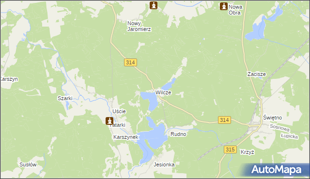 mapa Wilcze gmina Wolsztyn, Wilcze gmina Wolsztyn na mapie Targeo