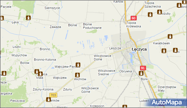 mapa Wilczkowice Dolne gmina Łęczyca, Wilczkowice Dolne gmina Łęczyca na mapie Targeo