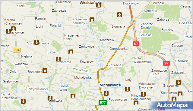 mapa Wilczkowice gmina Michałowice, Wilczkowice gmina Michałowice na mapie Targeo