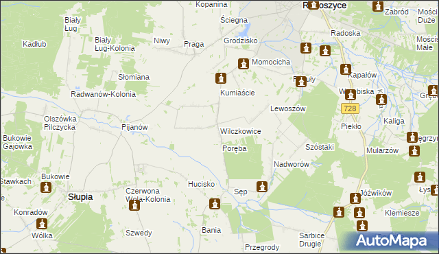 mapa Wilczkowice gmina Radoszyce, Wilczkowice gmina Radoszyce na mapie Targeo